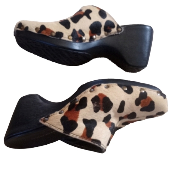 Naturalizer Leopard Print Calf Hair Leather Clog Accents Round Toe 8.5M - Picture 4 of 15